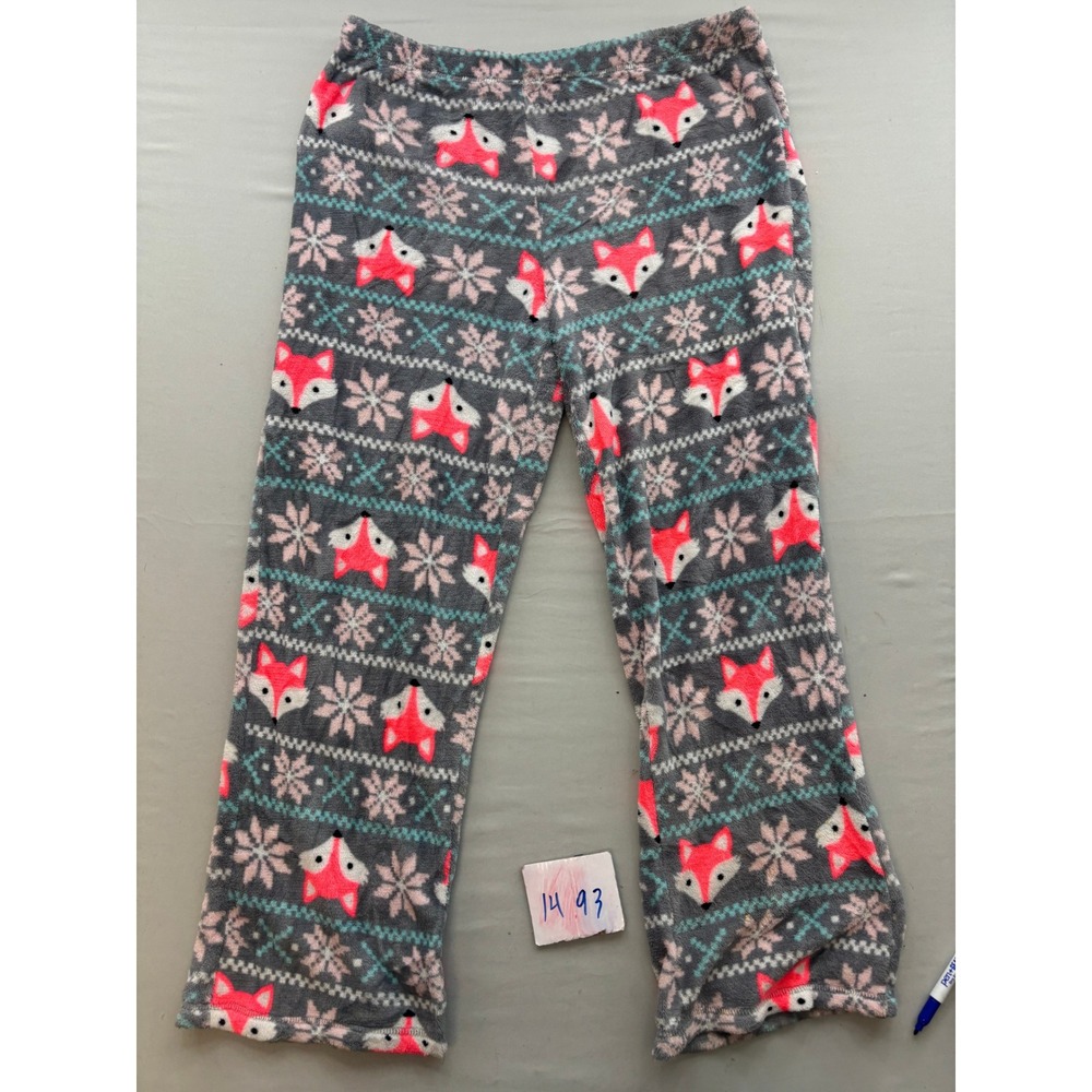 Secret Treasures Womens Fox Fair Isle Fleece Pajama Pants Grey Pink Large 12-14